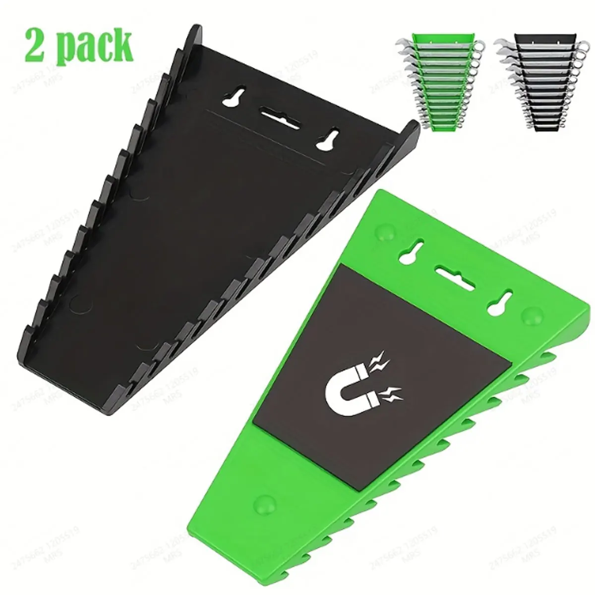 

2pcs Magnetic Wrench Organizer, Wall Mounted Wrench Rack, Household Tool Trays, Premium Quality Wrench Holder (1 Black 1 Green)