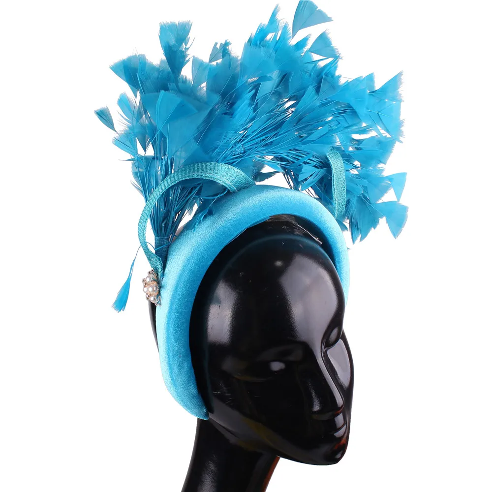 Fashion Wedding Bride Headband Headwear Fancy Feather Hair Band Millinery Hair Accessories With Peals Decor Accessories