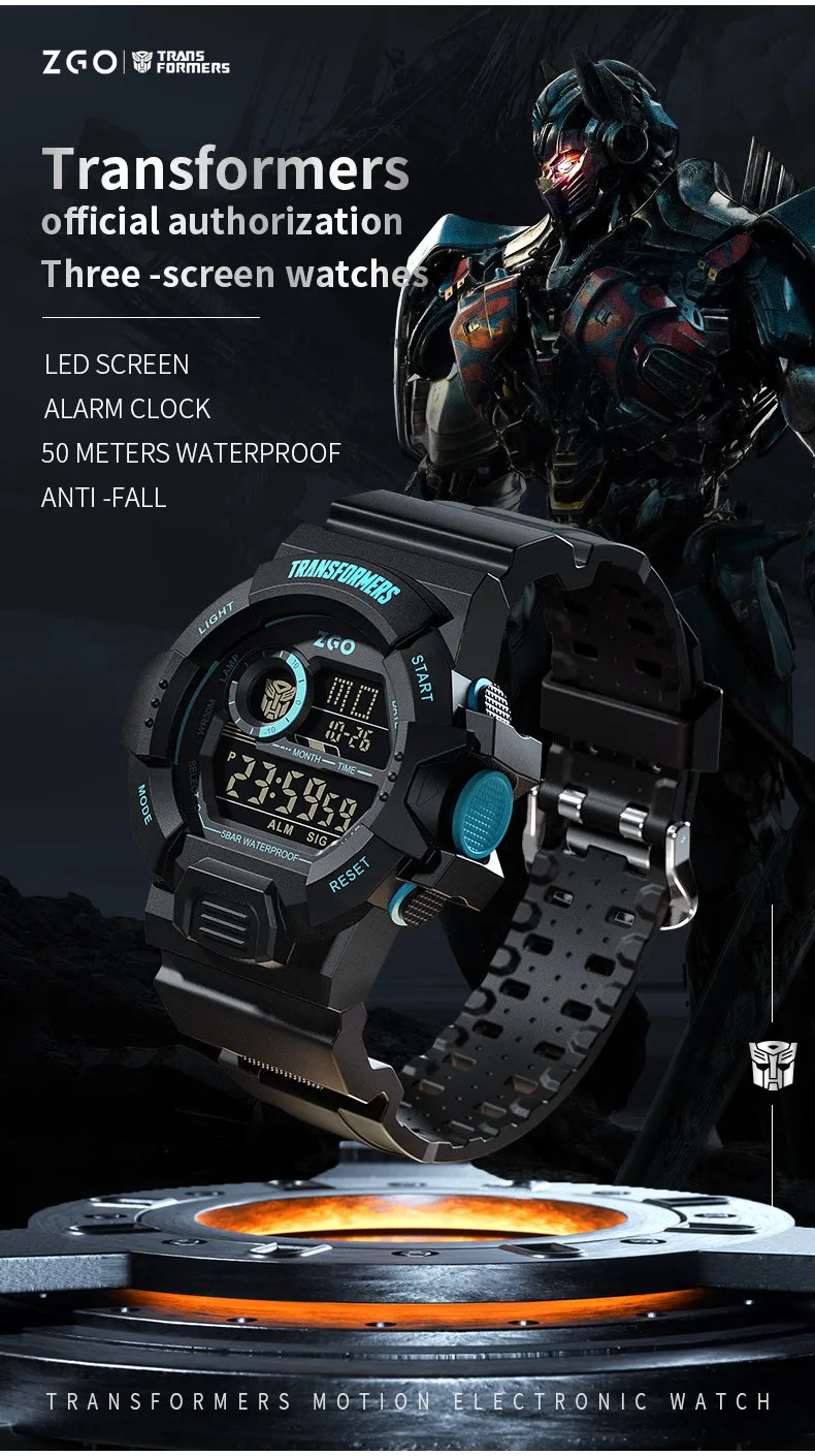 ZGO X Transformers Children's Watches Middle And Primary School Students Boys Waterproof Sports Digital Electronic Watches 7531