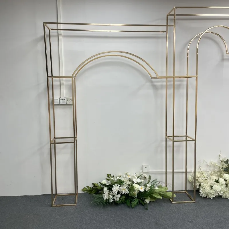 Square Arch Flowers Rack Gold Set Party Stage Decor Electroplate Wedding Background