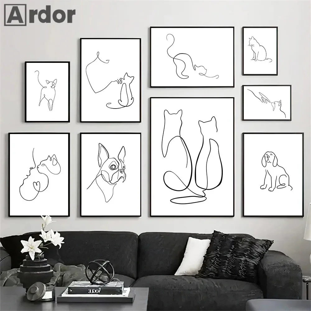 Abstract-Pet-Dog-Cat-Poster-Canvas-Painting-Line-Drawing-Wall-Poster