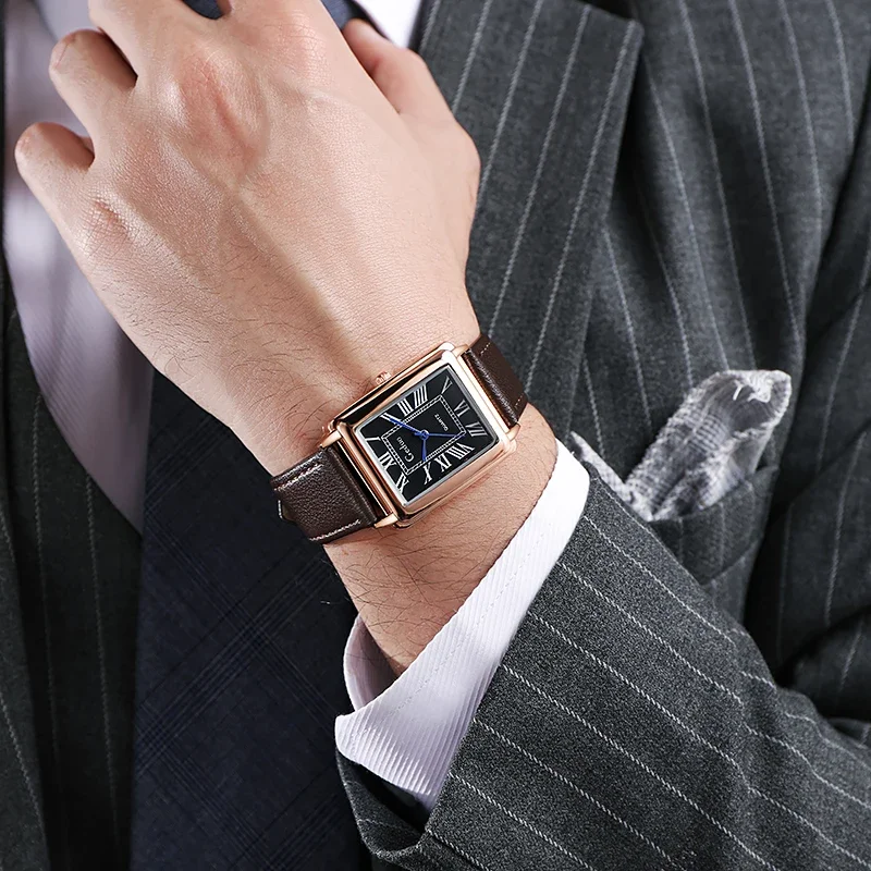 New Fashion Watch Designer Rectangle Dial Quartz Watch for Men Casual Leather Strap Luxury Business Wristwatch Relogio Masculino 4
