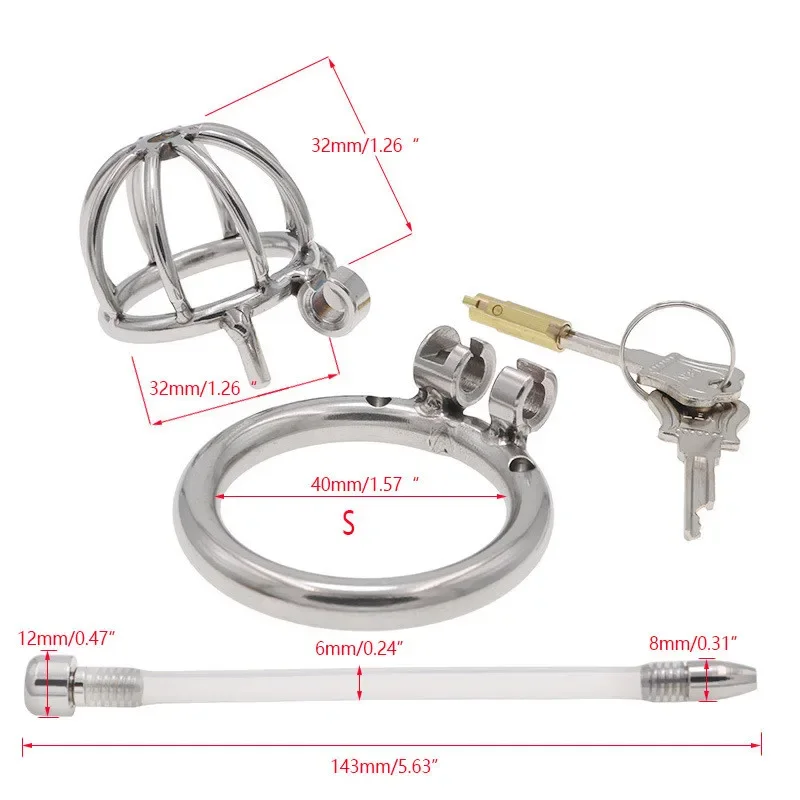 Chastity Device Metal Cock Cage Penis Ring Lock Restraint Bondage Belt Bird Cage Urethral Catheter Sounds Fetish Sex Toy For Men