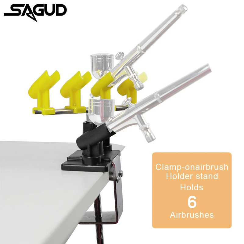 

SAGUD Airbrush Holder Clamp-on Style Air Brush Station Stand Kit 360° Rotate Holds Up to 6 Airbrushes Guns Accessories