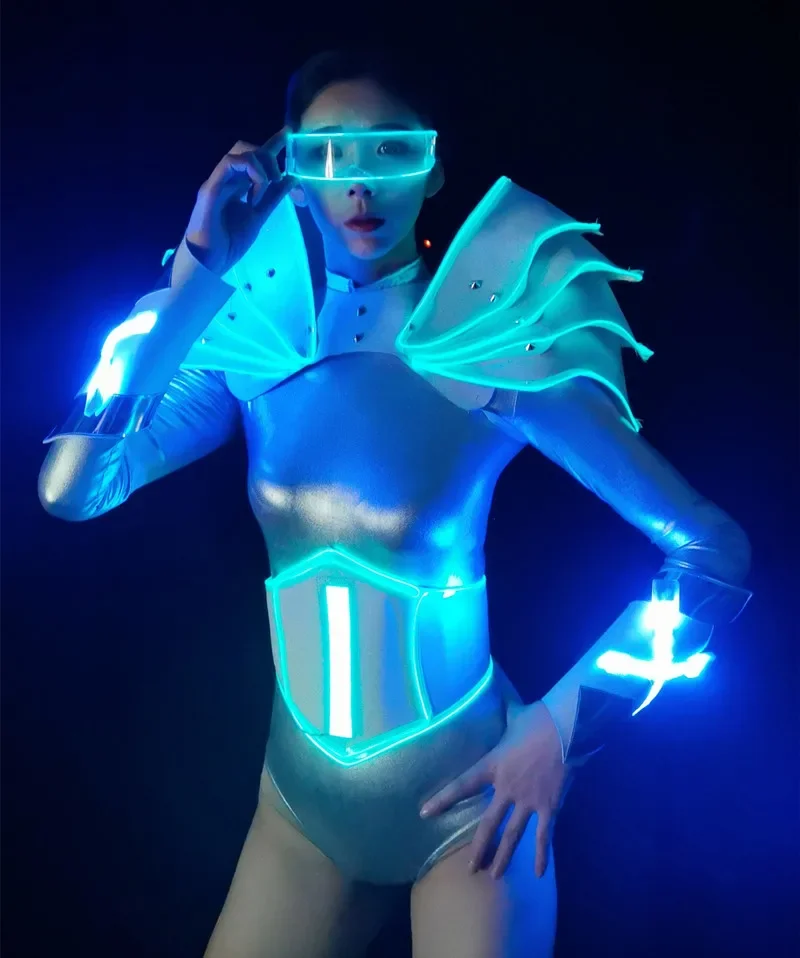 

ice blue Luminous bar party LED punk cyber dance troupe bar gogo dance party technology costumes