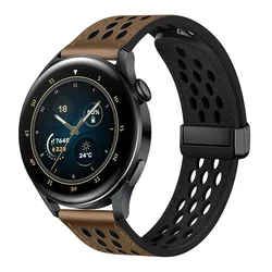 Silicone and Leather Magnetic Strap - 20mm/22mm Band - 20mm Universal (Taupe Brown)