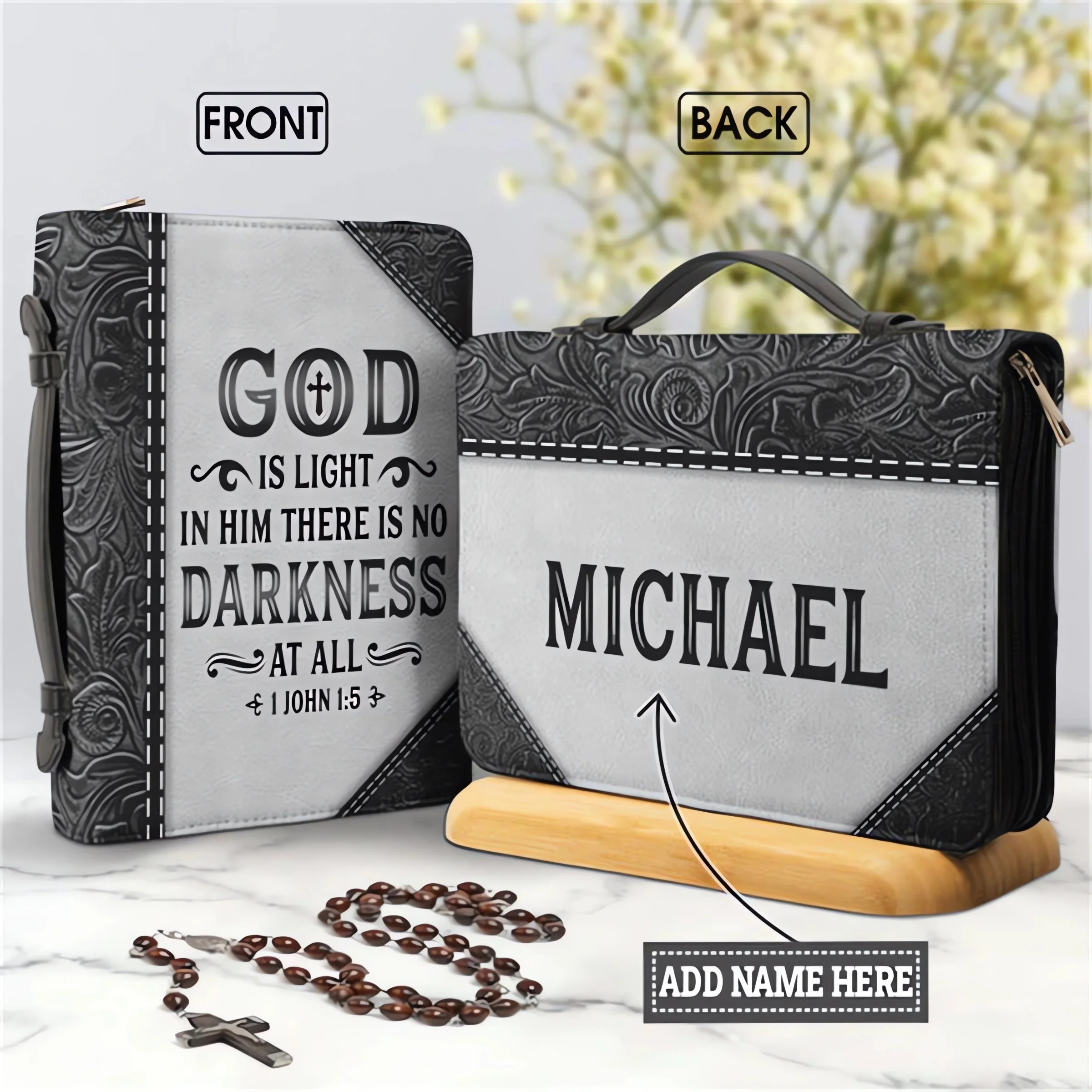 

Woman Leather Christianart Bible Cover, God Is Light Ladies Handbag New Church Prayer Bible Bag Bible Study Storage Bags Fashion