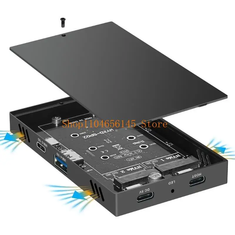 652F 더블 베이 M.2 NVMe SSD 인클로저 도크 10Gbps USB3.1 Gen2 전송 속도 알루미늄