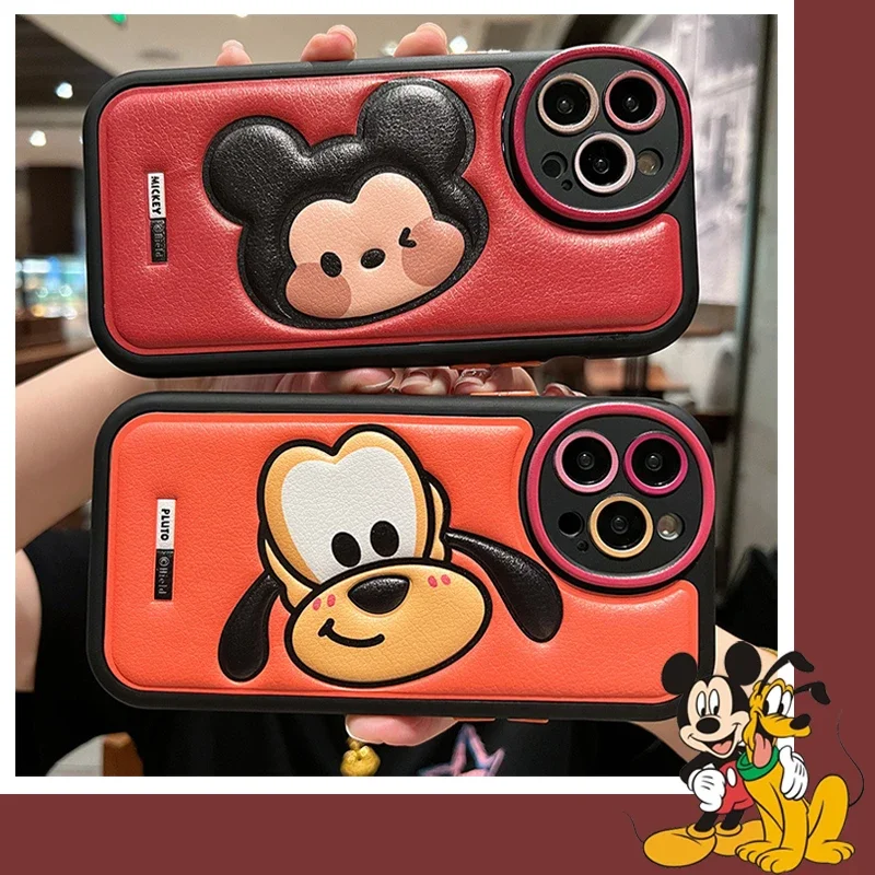 Custodia In Pelle Disney Mickey Mouse Pluto Per Iphone 11 12 13 14 15 Pro Max Plus Promax Cartoon Cute Cover Per Cellulare Antiurto