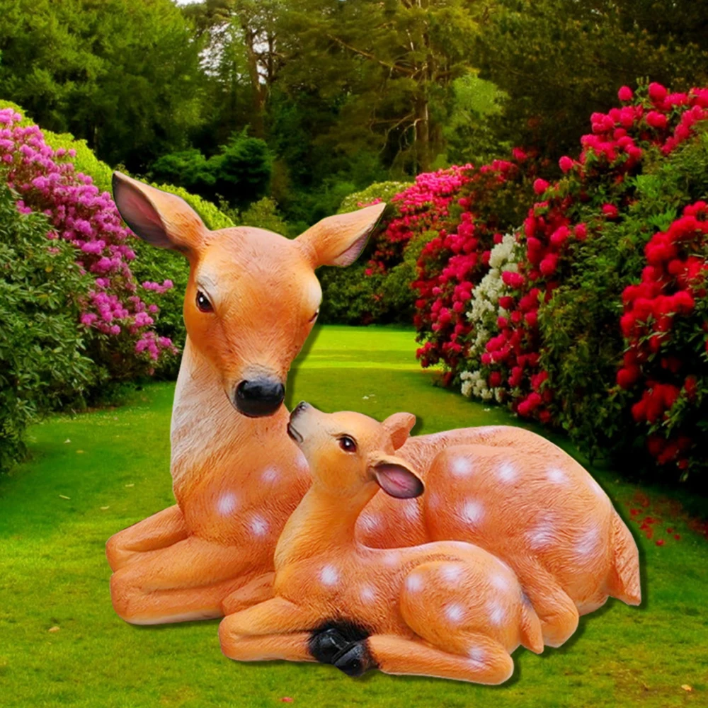 Resin Ornaments Garden Statue Garden Decoration Resin Statue Resin Handicraft Ornaments Resin Ornament Animal Ornaments Garden Animal Deer Statues Realistic Sculpture Mothers Love Doe and Fawn Buck Stag Reindeer Outdoor Garden Yard Lawn