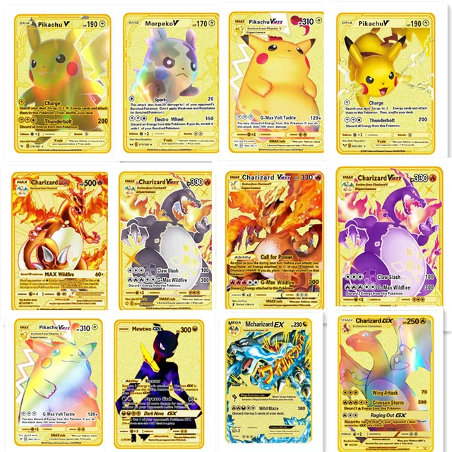 2022 Pokemon Gold Metal Card HP English Game Anime Battle Card Charizard  Pikachu Mewtwo Collection Action Figure Model Child Toy - AliExpress