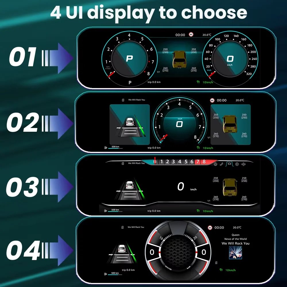Panel de Instrumentos Digital LCD de 12.3 Pulgadas para VW Polo Amarok 2009-2020, CarPlay Inalámbrico, Android Auto, Panel de Instrumentos, Cabina 4