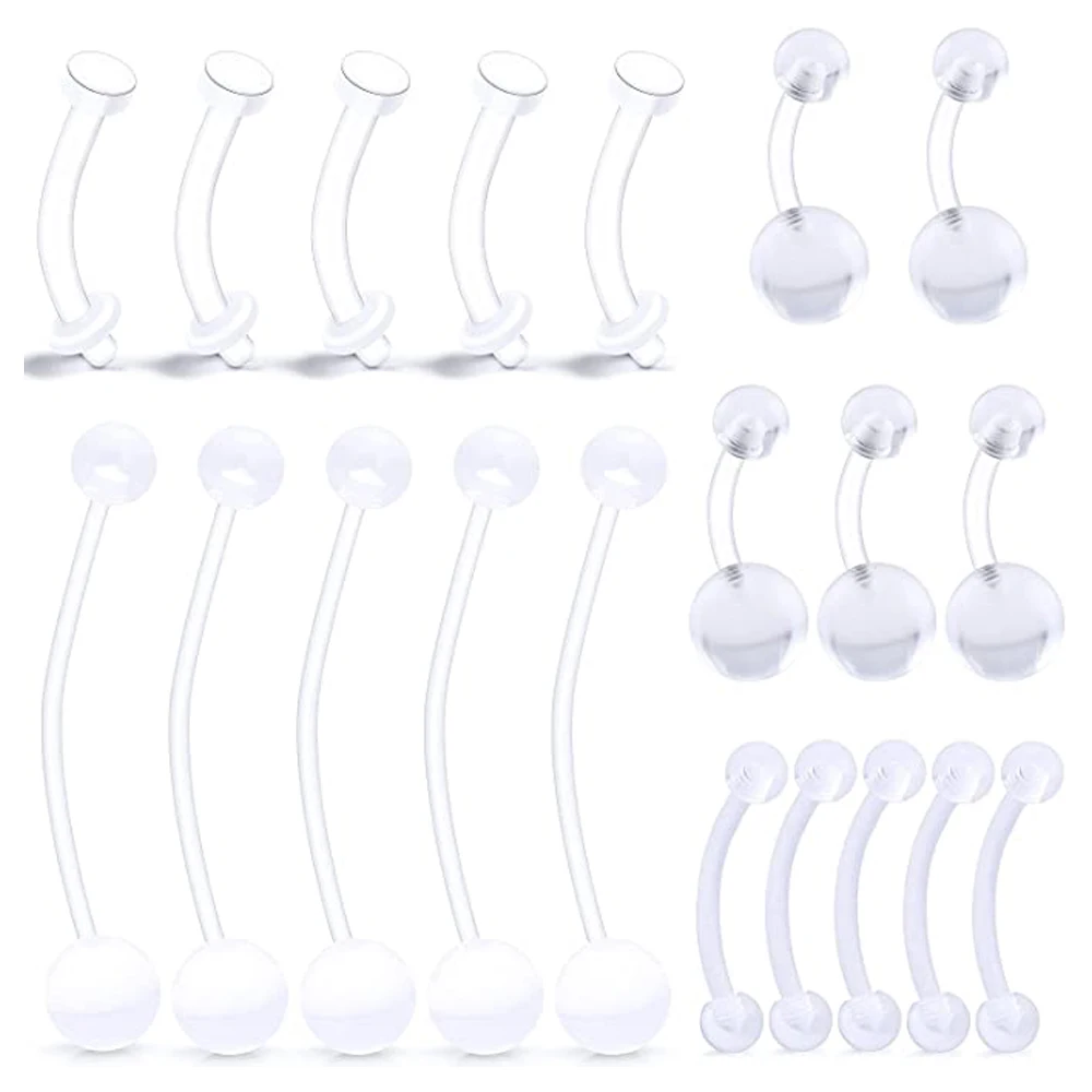20pcs Clear Belly Button Rings Pregnancy Bioflex Plastic Belly Ring