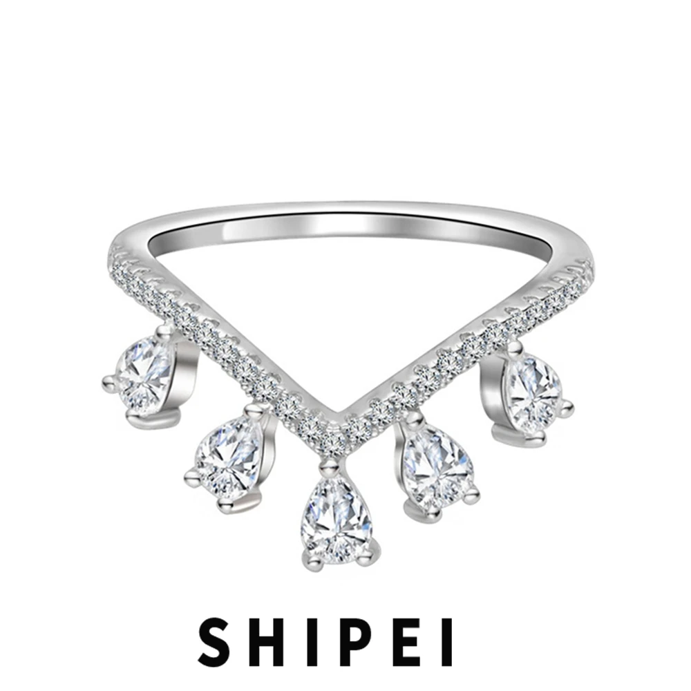 

SHIPEI Solid 925 Sterling Silver Pear Cut White Sapphire Gemstone Ring Crown Ring For Women Engagement Fine Jewelry Wholesale