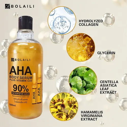 ALPHA Hydroxy Acids 24K Gold Face Body Serum Vitamin C&E Essence Firming Moisturizing Spots Remover Whitening Skin Care 500ml - Image 3