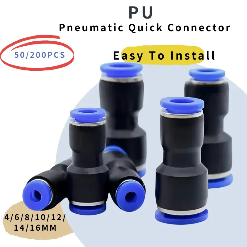 50/200 PCS Pneumatic Fittings Plastic Connector PU 4mm 6mm to 8mm 10mm Air Water Hose Tube Push-in Straight Gas Quick Connectors