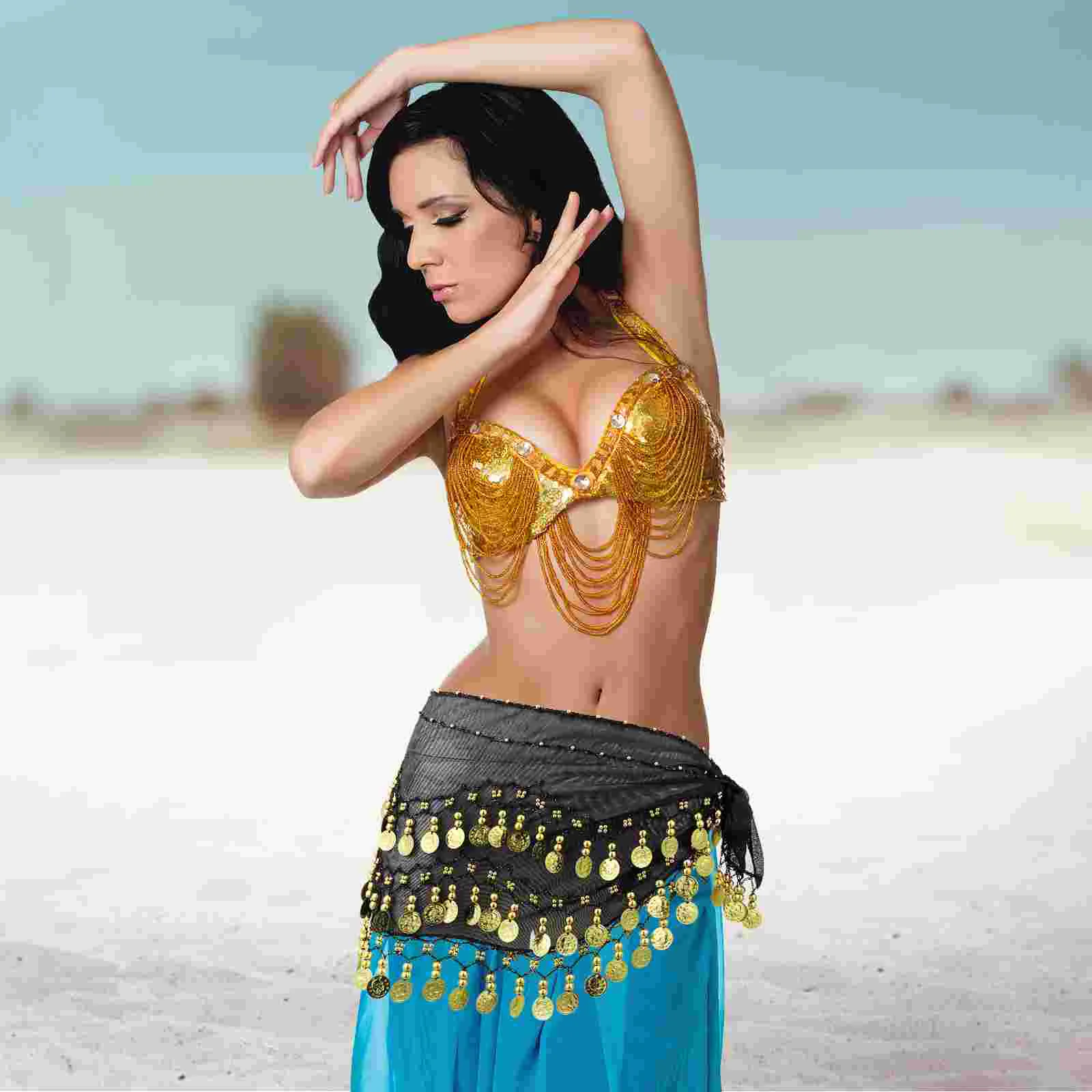 Waist Belt Chiffon Hip Scarf With Coins Dancer Outfit Costume Accessories Sports Wear Clothing Sportswear Dancewear