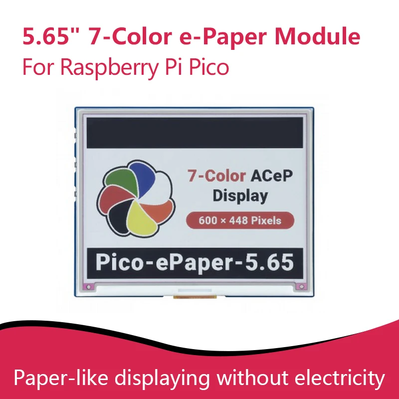 

Pico-ePaper-5.65 5,65 дюймов цветной e-бумага E-Ink дисплей модуль для Raspberry Pi Pico, 600 × 448 пикселей, ACeP 7 цветов