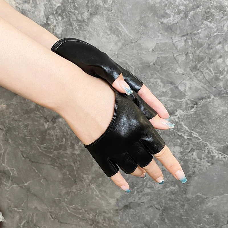 Pu Leather Fingerless Gloves For Goth Punk Rock Lolita Harajuku Stage Performance Party Women Cosplay