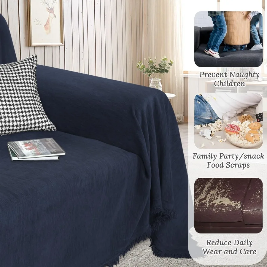 Chenille Couch Covers for Sectional Sofa L Shape Sofa Cover Blanket with Tassel 2Piece L Shaped Sectional Slipcovers with Chais