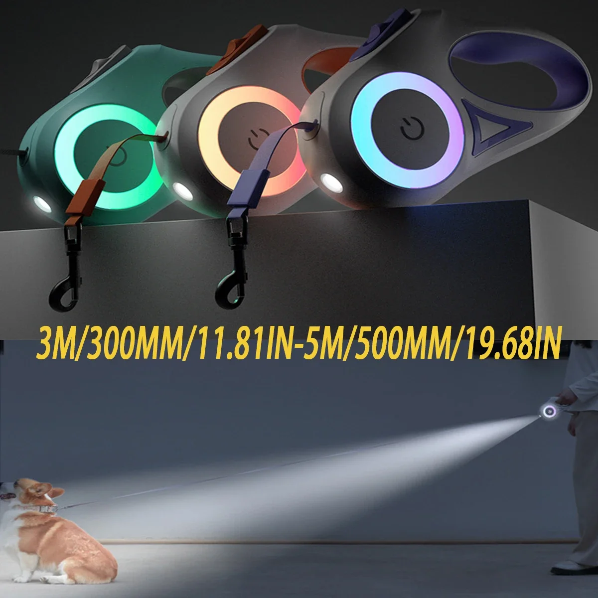 

3/5M Automatic Retractable Dog Leash LED Luminous Leading Fashion Light Straps For Dog Puppy Pet Flexi Walking Running Lead
