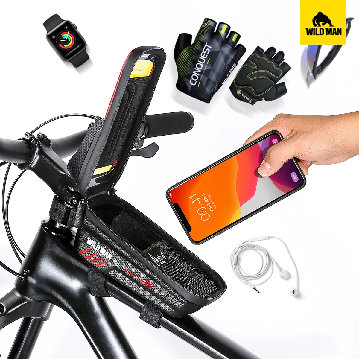Bike Bag Bicycle Bag Bike Accessory WILD MAN E12 Road Mountain Bicycle Bag EVA Hard Shell Waterproof Touch Screen Front Beam Bag Upper Tube Mobile Phone Saddle
