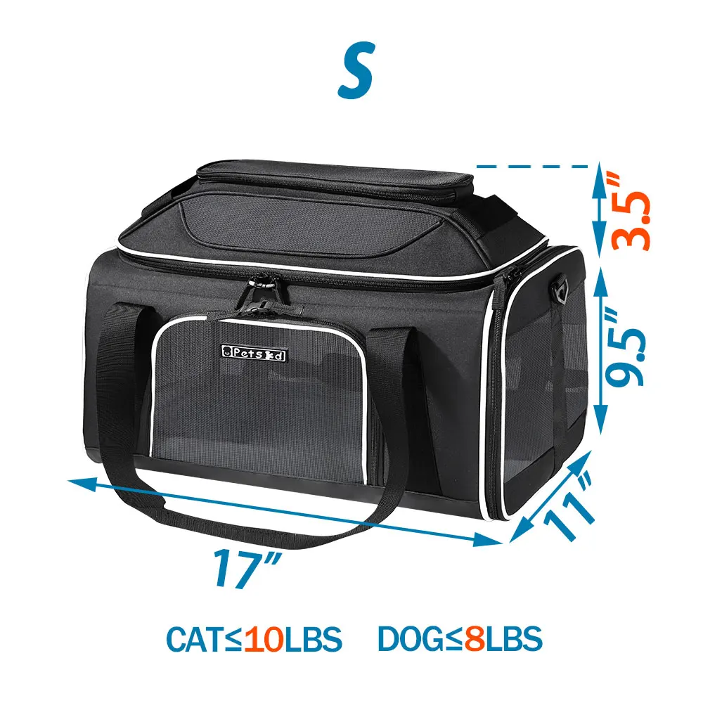 thumbnail image 1 of Bolsas de transporte para mascotas Petskd, bolsa de transporte para perros portátil de lados suaves con extensión superior, plegable, transpirable, bolsa de viaje para gatos aprobada por aerolíneas, 1 of 5