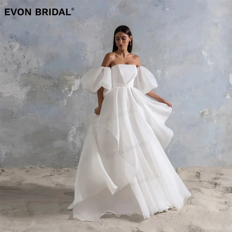 

EVON Elegant Off The Shoulder A-Line Wedding Dresses For Women 2024 Backless Ruched Floor-Length Bridal Gown Vestido De Novia