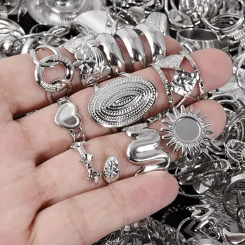 Casuale 5/10 pezzi anelli misti in acciaio inossidabile color argento per donna uomo accessori anello aperto gioielli dito impostazioni vuote fai da te regalo
