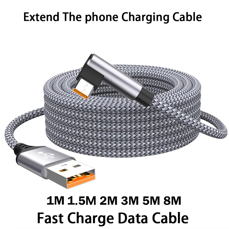  Type-C USB Elbow USBC Fast Charge Cable 1m/3m/5m/8m Phone Extend Charging Cable for Samsung Huawei Xiaomi Oppo LeEco VR Camera ﻿ 