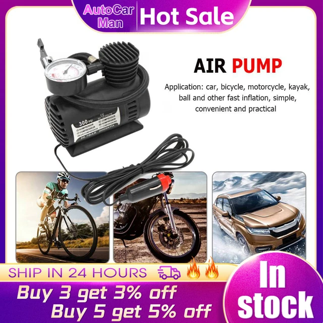 Portable 300PSI 12V Auto Car Mini Air Pump Auto Compressor Electric Tire  Inflator Pump Bicycle Tyre Inflation Tips Rubber Hose - AliExpress