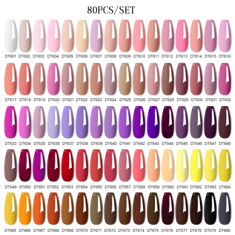 MEET ACROSS 80/20Pcs Glitter Color Gel Nail Polish Set Sparkly Semi Permanent Hybrid Nail Art Varnish Manicure Kits For Nails 3