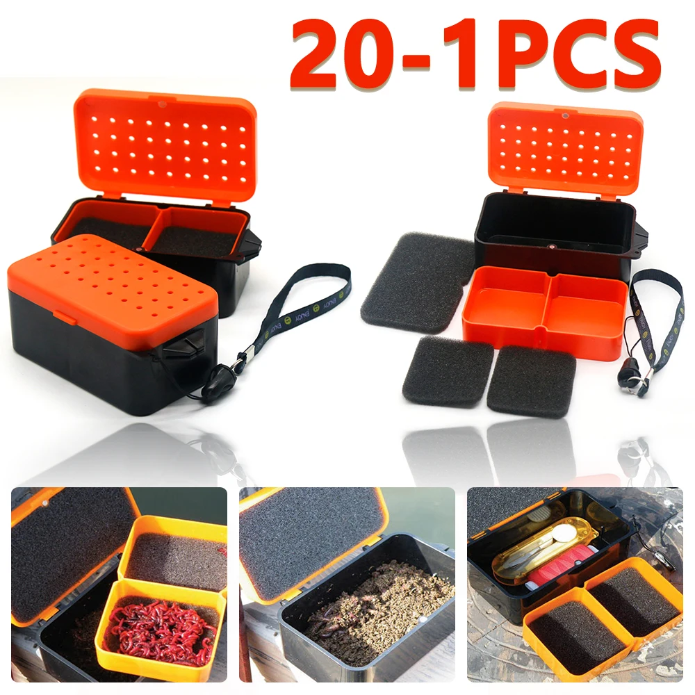 20-1Pcs Multifunctional 2 Compartments Live Bait Box Red Worm Earthworm  Lure Plastic Boxs Fly Bass Tilapia Carp Fishing Tackle