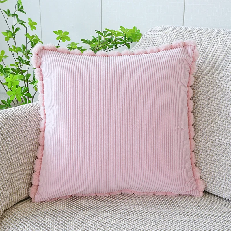 

45x45cm Wick Fluff Cushion Cover with Pompom Ball Home Bedroom Throw Pillow Case Decorative Sofa Pillowcase Home Decor