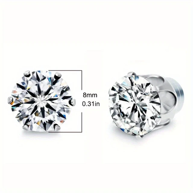2pcs/pair Unisex Magnetic Ear Studs Six Claw Round Cubic Zirconia Clip Earrings Non Piercing Daily Wear Jewelry For Men Women 6