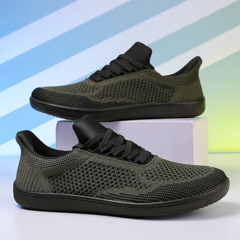 Wide Toe Men Shoes Breathable Knitted Mesh Comfortable Barefoot Casual Versatile Soft Sole Wide Last Shoes Walking Shoe Sneakers 1