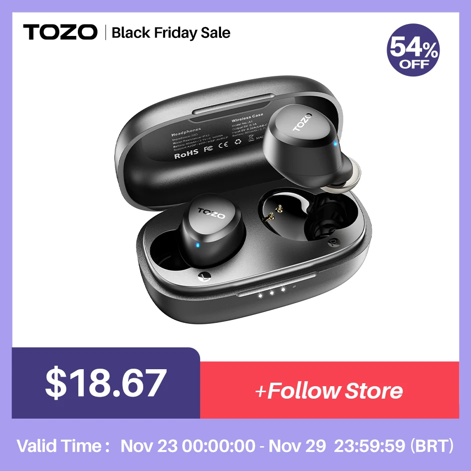 TOZO A1 Bluetooth 5.3 auriculares, auriculares inalámbricos mini,  auriculares internos, micrófono incorporado, auriculares de sonido inmersivo