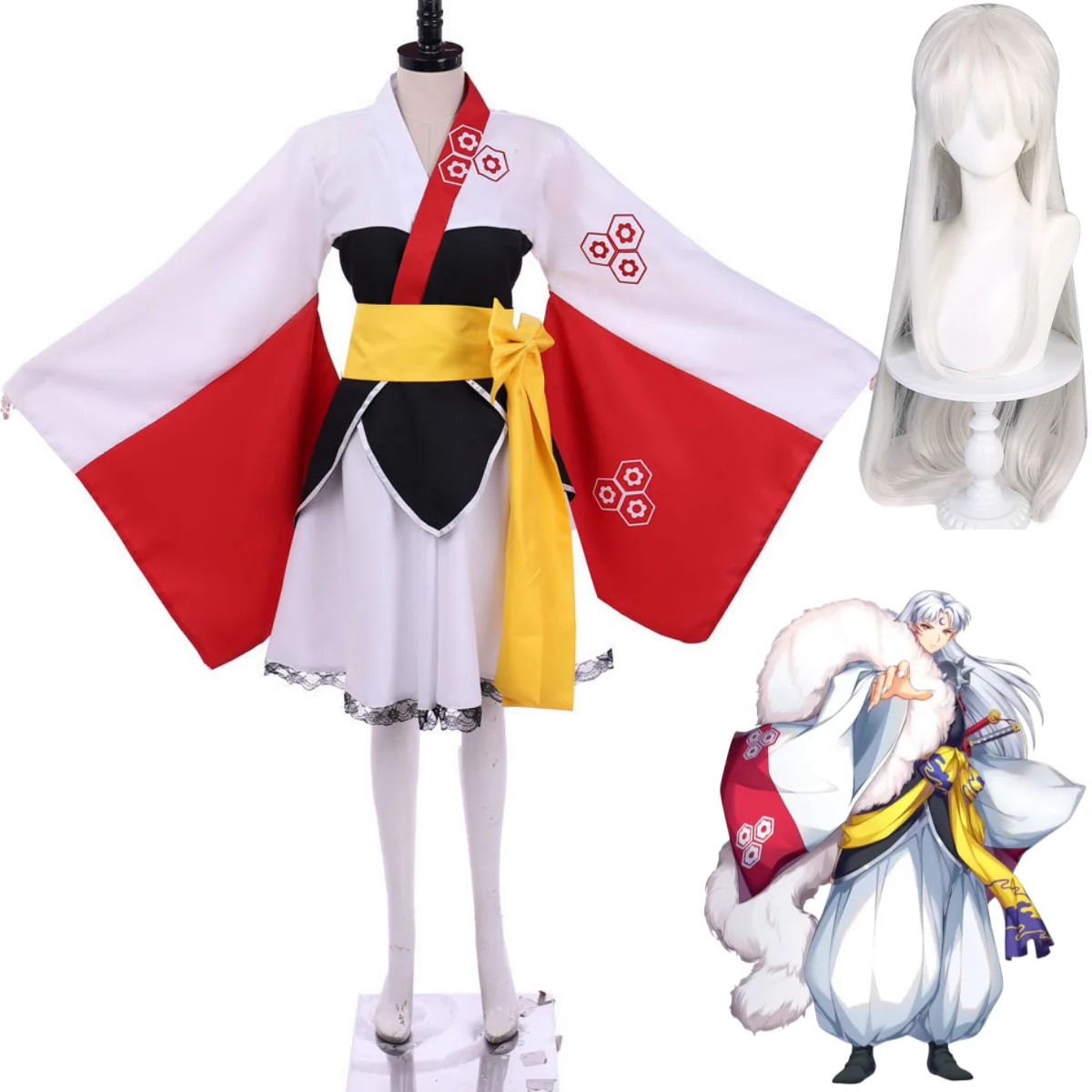 

Anime Inuyasha Sesshoumaru Cosplay Costume Wig Japanese Kimono Lolita Dress Woman Sexy Kawaii Masquerade Ball Carnival Suit