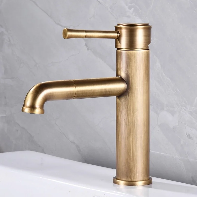 ก๊อกน้ำอ่างล้างหน้าทองสัมฤทธิ์โบราณ ก๊อกน้ำห้องน้ำแบบร้อนและเย็น ก๊อกน้ำอ่างล้างหน้าทองเหลืองแบบหมุนได้ ก๊อกน้ำผสมแบบหมุนได้ 1