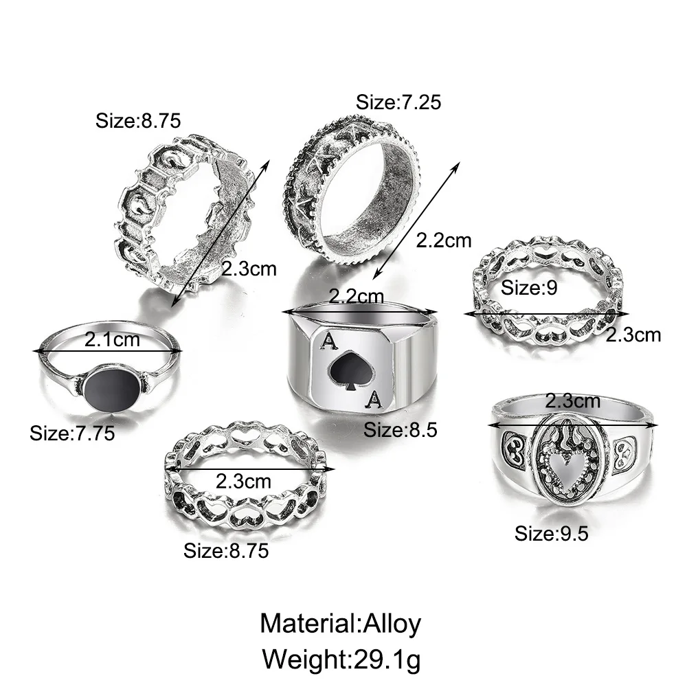Vintage Silver Color Skull Heart Rings Set For Women Men Gothic Chain Retro Rings Trend Fashion Jewelry ring set silver ring chain ring finger ring gold color ring gold color rings adjustable rings