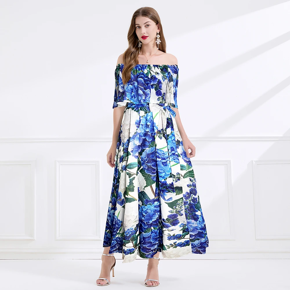 Holiday Bohemian Beach Floral Long Dresses Women Sexy Slash Neck Ruffle  Print Maxi Dress Female Runway Party Vestidos - AliExpress 200000345