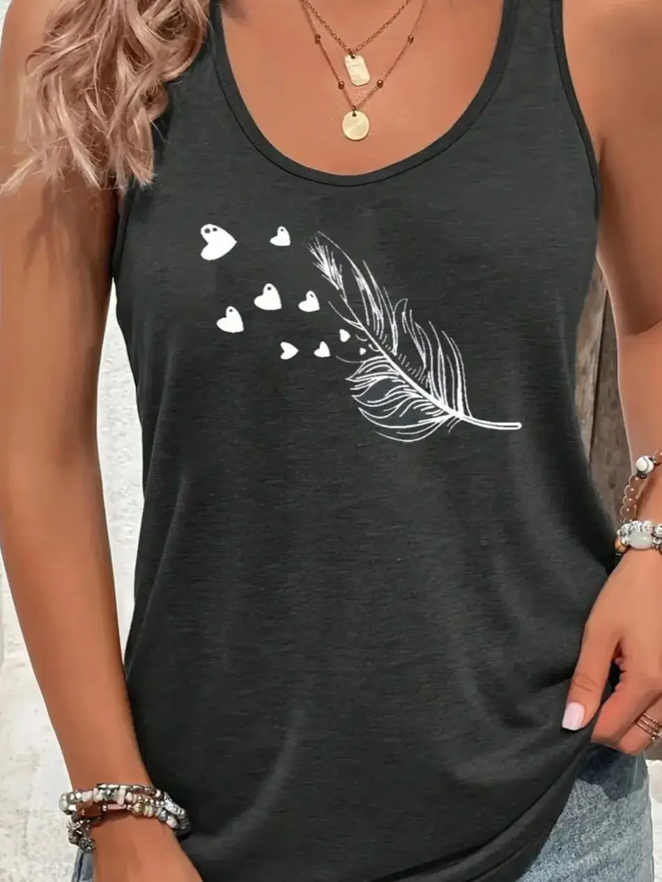 printed Summer women's loose and personalized dream catcher mesh printed vest top T-shirt comfortable sleeveless 5