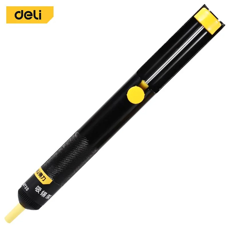 Deli Desoldering Pump Aluminum Alloy Tin Gun Soldering Sucker Pen Desolder High Temperature Resistance Hand Welding Tools