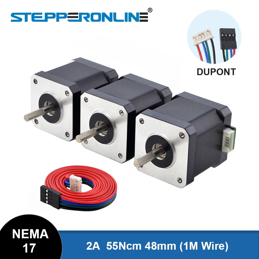 STEPPERONLINE E-Series Nema 17 Stepper Motor, 2A, 55 Ncm, 1.8 Degrees, with 1 m Cable for 3D Printer CN (3 Pieces
