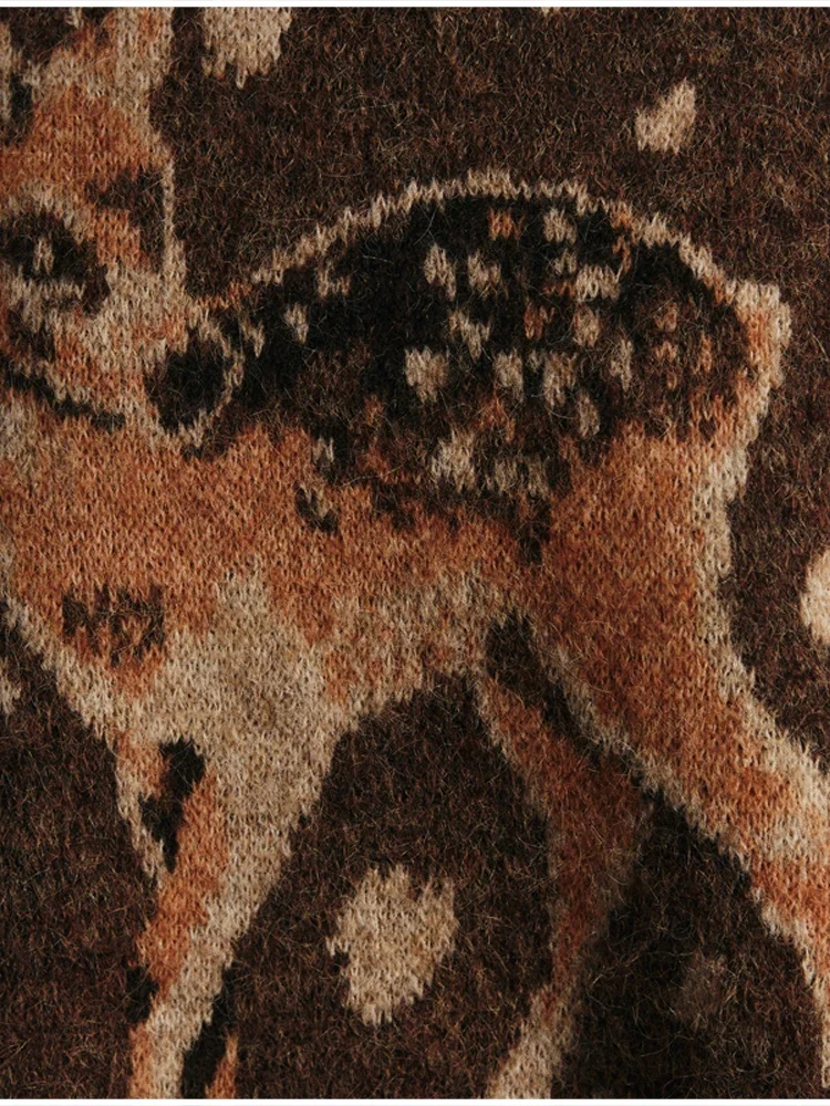 Mode Braun Hirsch muster Dot Gestrickte Pullover Beiläufige Lose O Hals Volle Hülse Lose TOP 2025, NEUE Herbst Dame Pendeln Oberbekleidung – Detail 3