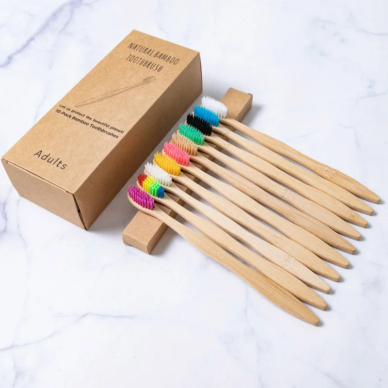 

New design mixed color bamboo toothbrush Eco Friendly wooden Tooth Brush Soft bristle Tip Charcoal adults oral care toothbrush