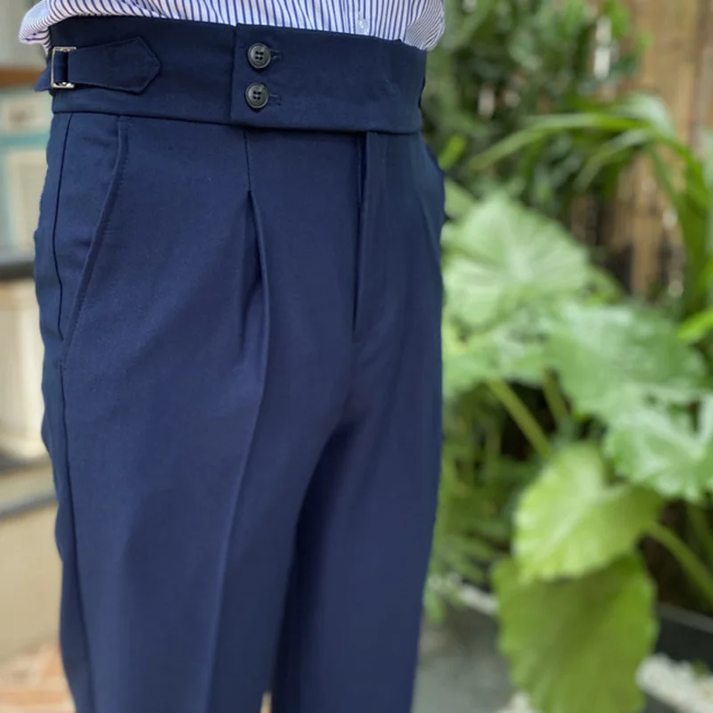

Парижские модные итальянские брюки на пуговицах прямые брюки с высокой талией мужские универсальные офисные брюки деловые брюки цвета хаки для отдыха