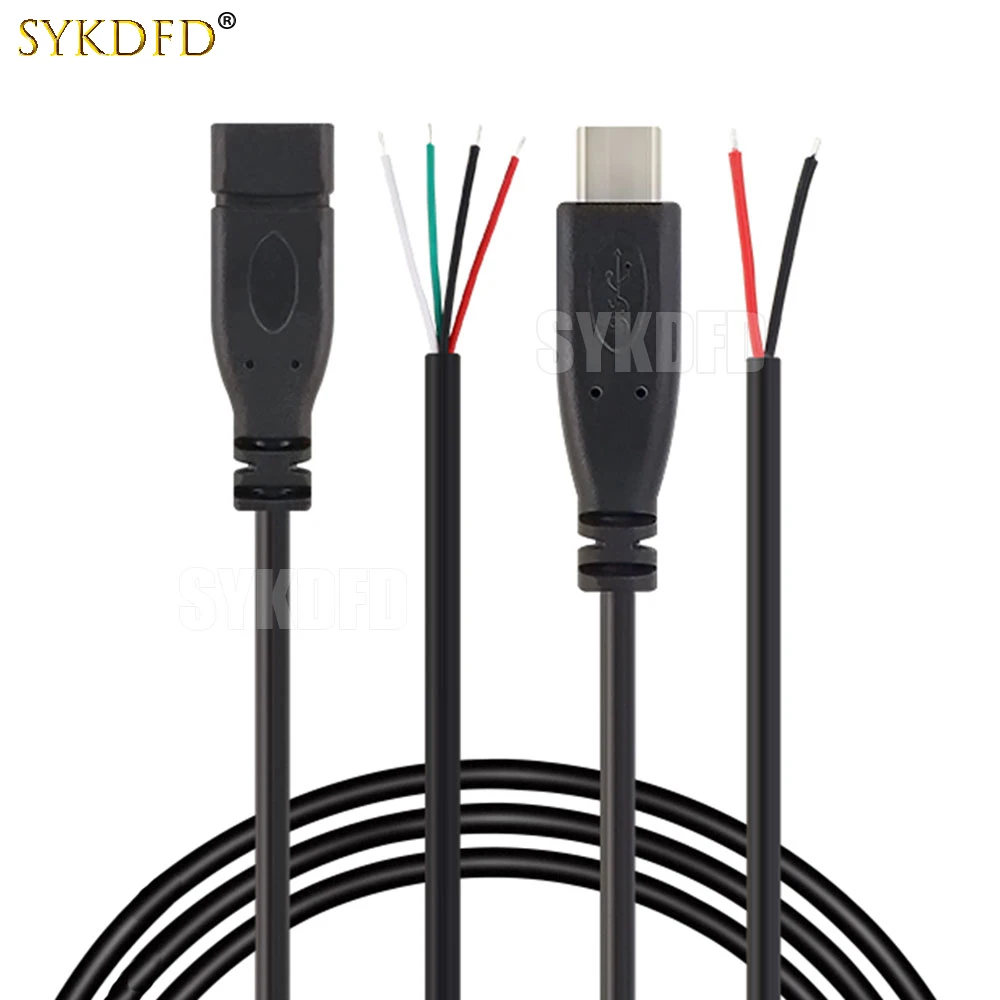 

1Pcs DIY Type C Data Line Male Female Plug 2A 2.0 Connector with 2/4 Core Cable for OD3.5mm Wire Black 25CM