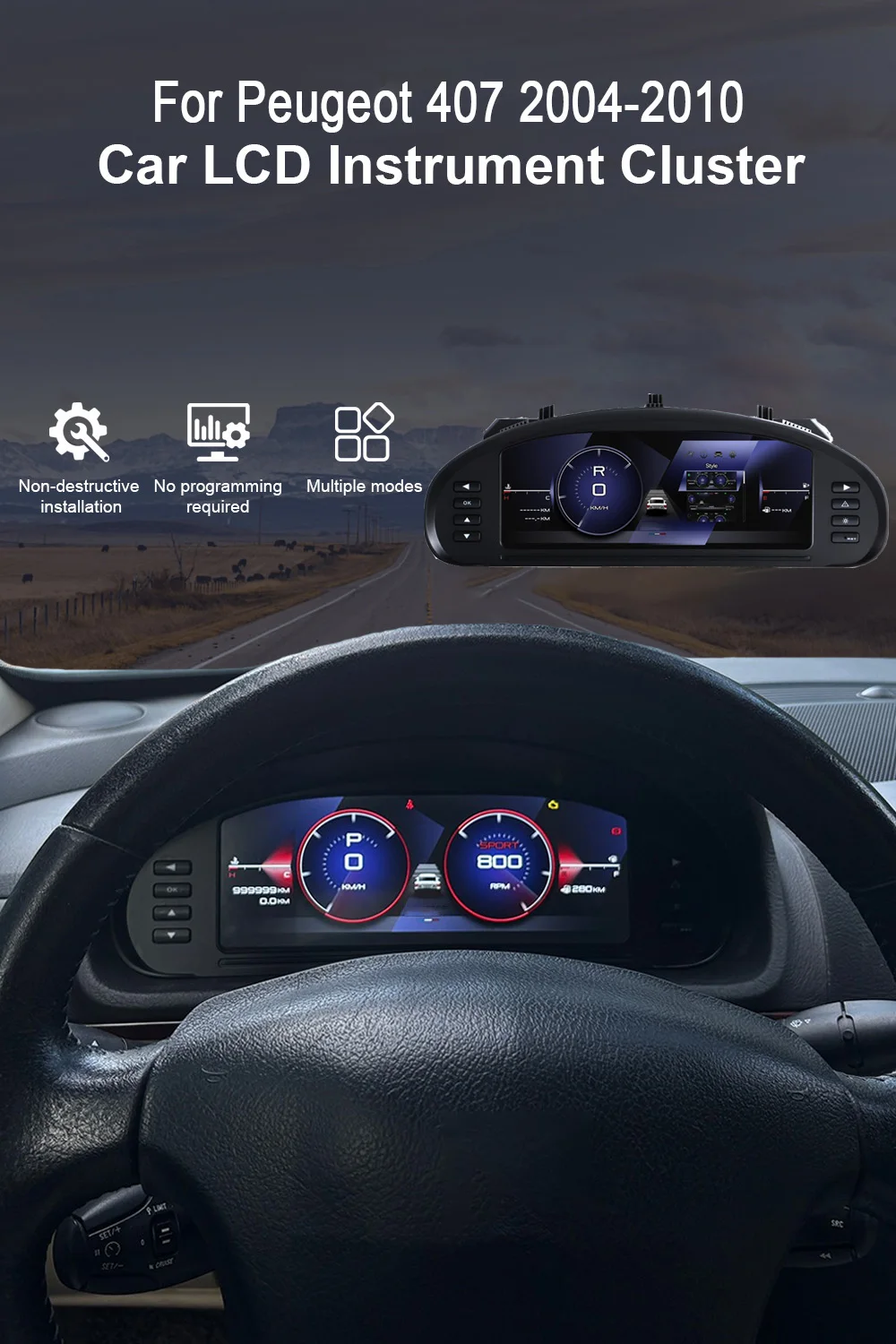 Digital Instrument Cluster For Peugeot 407 407SW 2004-2010 Speedometer,Dashboard