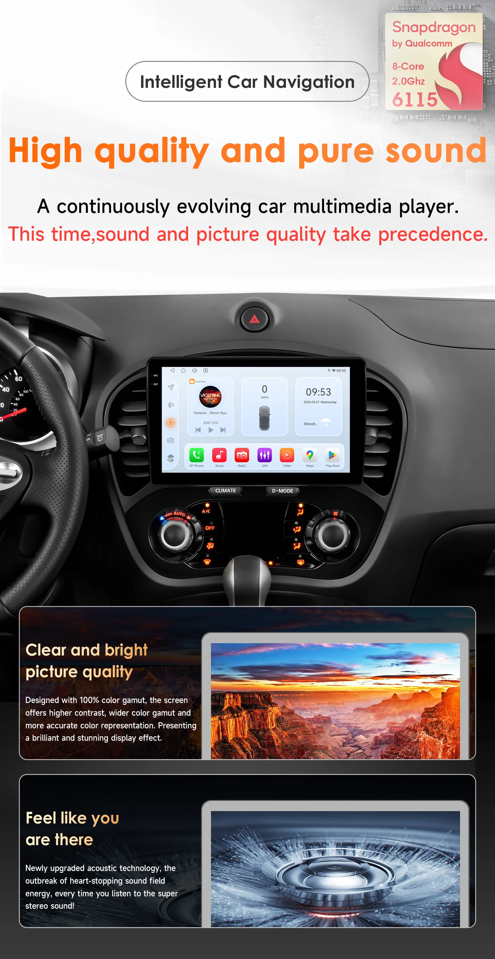 Hizpo 6115 AI Systeme Android 14 Autoradio für Nissan Juke YF15 2010-2014 Multimedia Video Player Carplay 4G WIFI GPS Autoradio – Detail 5